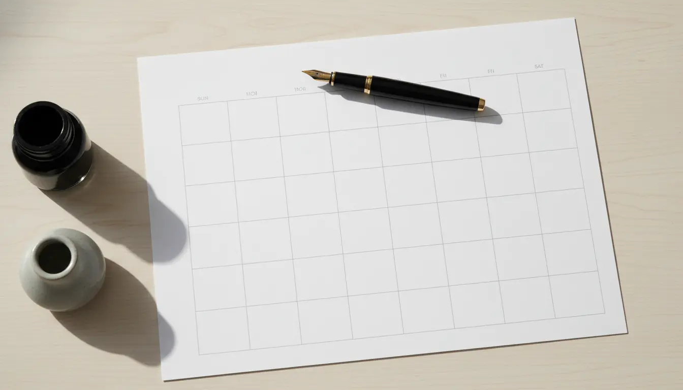 Distraction-free blank calendar printable grid