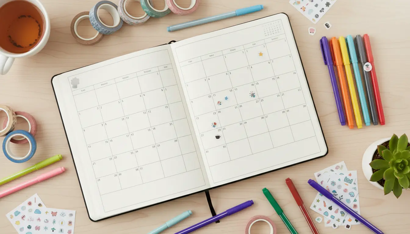 Blank calendar printable used for creative journaling