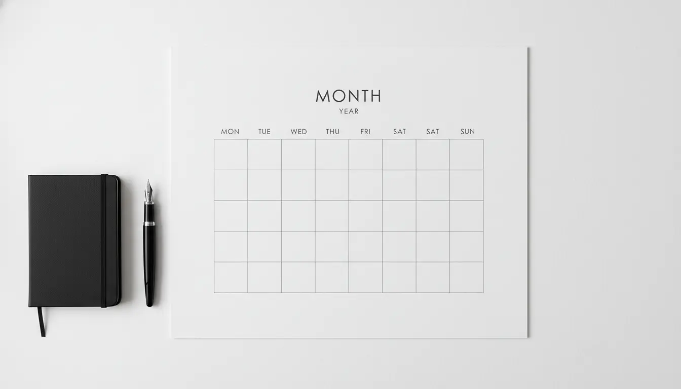 Blank calendar printable with no predefined holidays