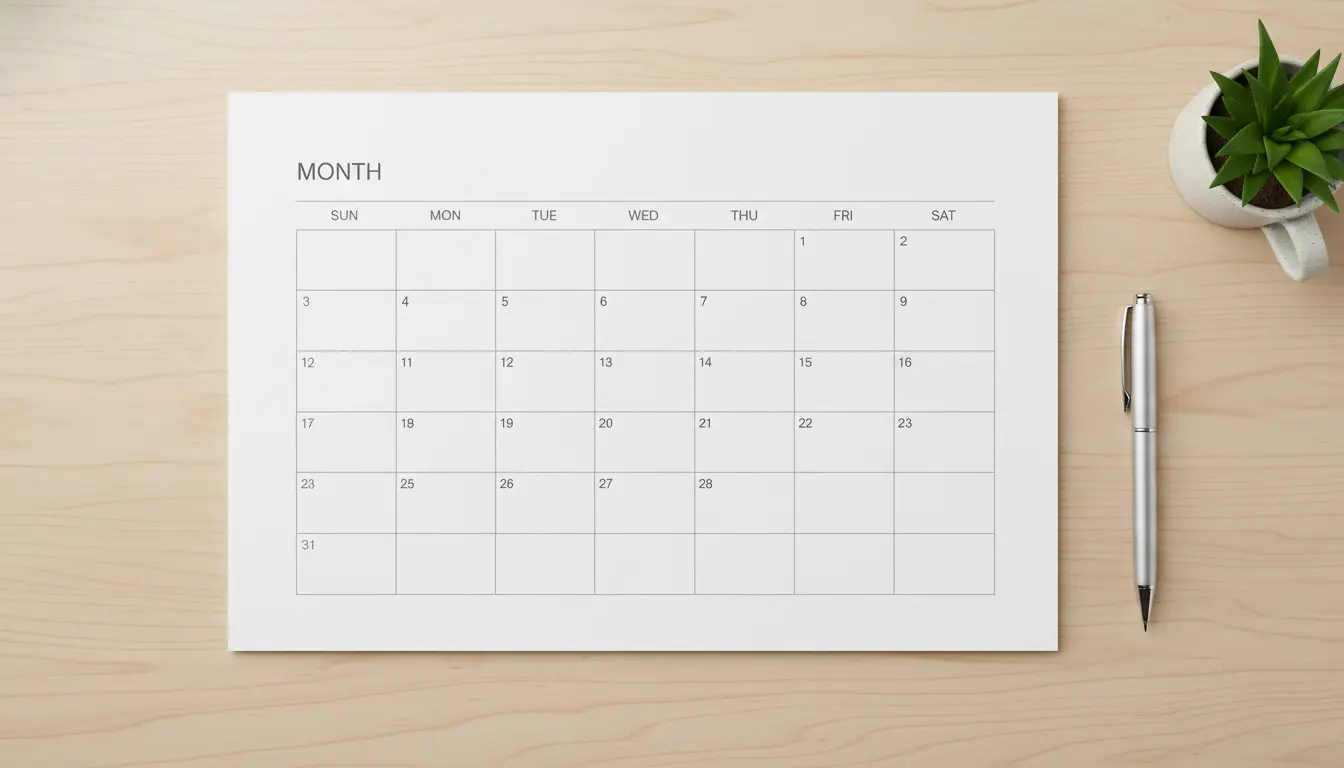 Landscape layout of the one page printable calendar